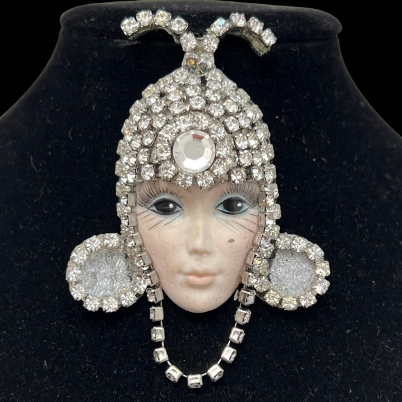 VINTAGE FLAPPER ART DECO CRYSTAL RHINESTONE BROOCH - Picture 12 of 16